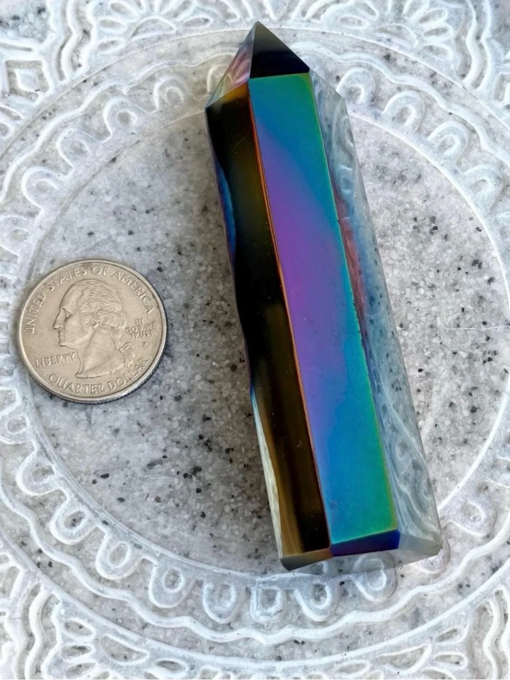 Titanium Rainbow Aura Quartz Tower, Wandering Bunny LLC